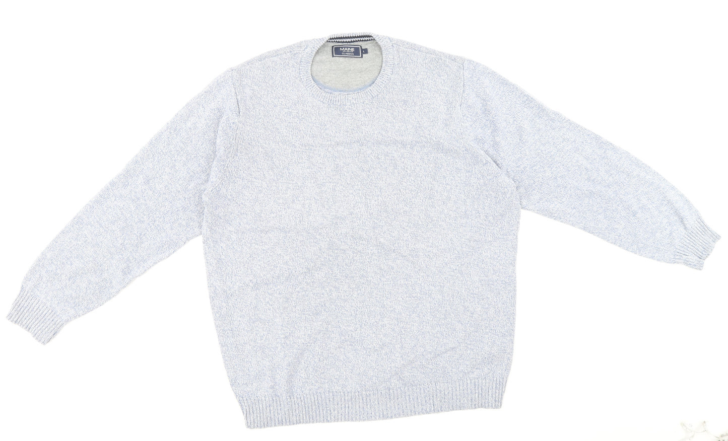 Maine Mens Blue Round Neck Cotton Pullover Jumper Size L