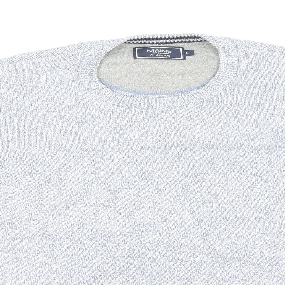 Maine Mens Blue Round Neck Cotton Pullover Jumper Size L