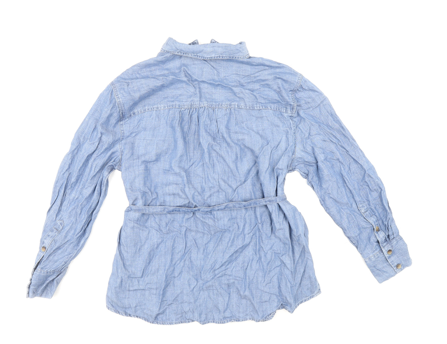 Marks and Spencer Womens Blue Lyocell Basic Button-Up Size 10 Collared