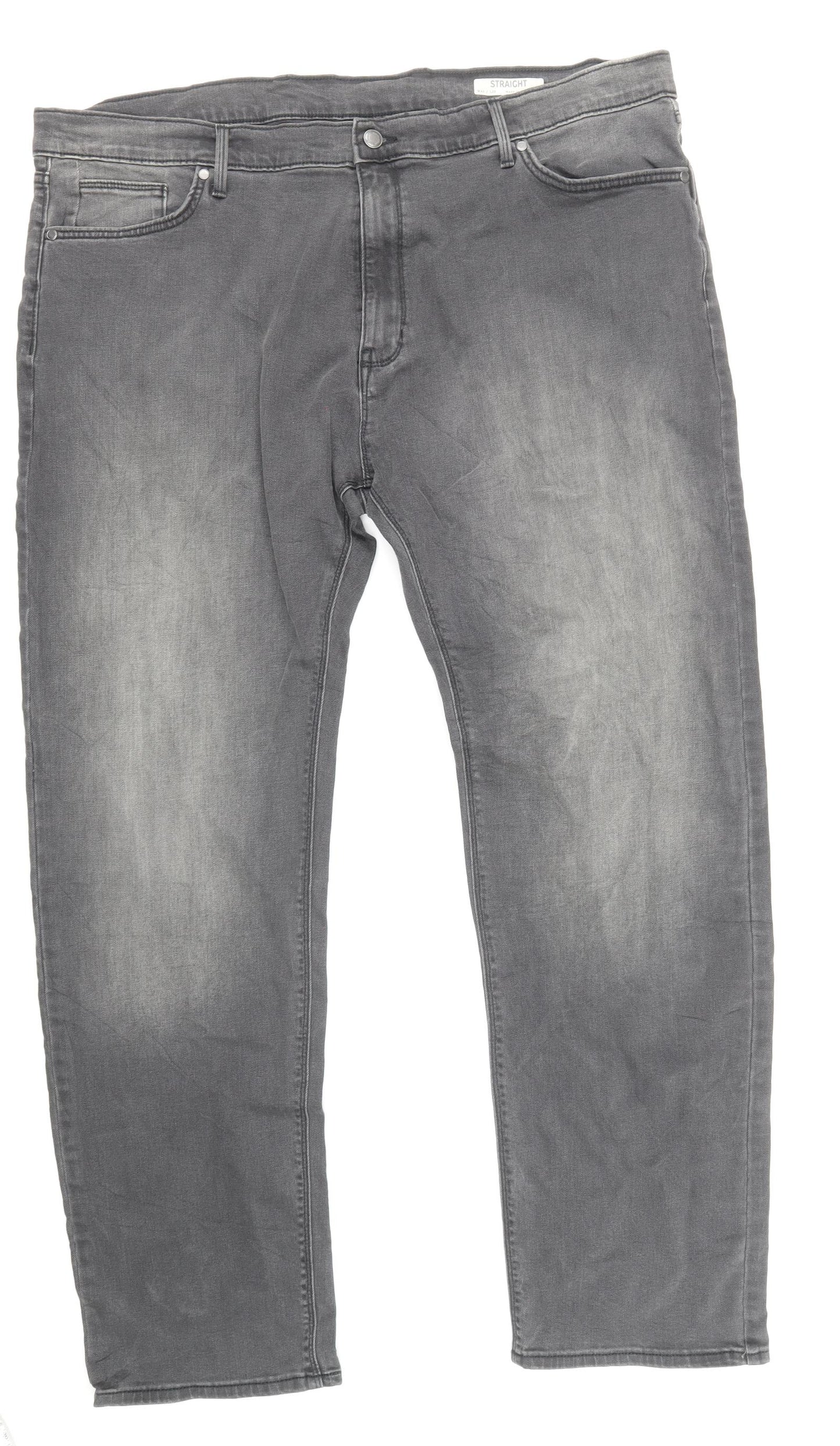 Marks and Spencer Mens Grey Cotton Straight Jeans Size 42 in L33 in Regular Zip