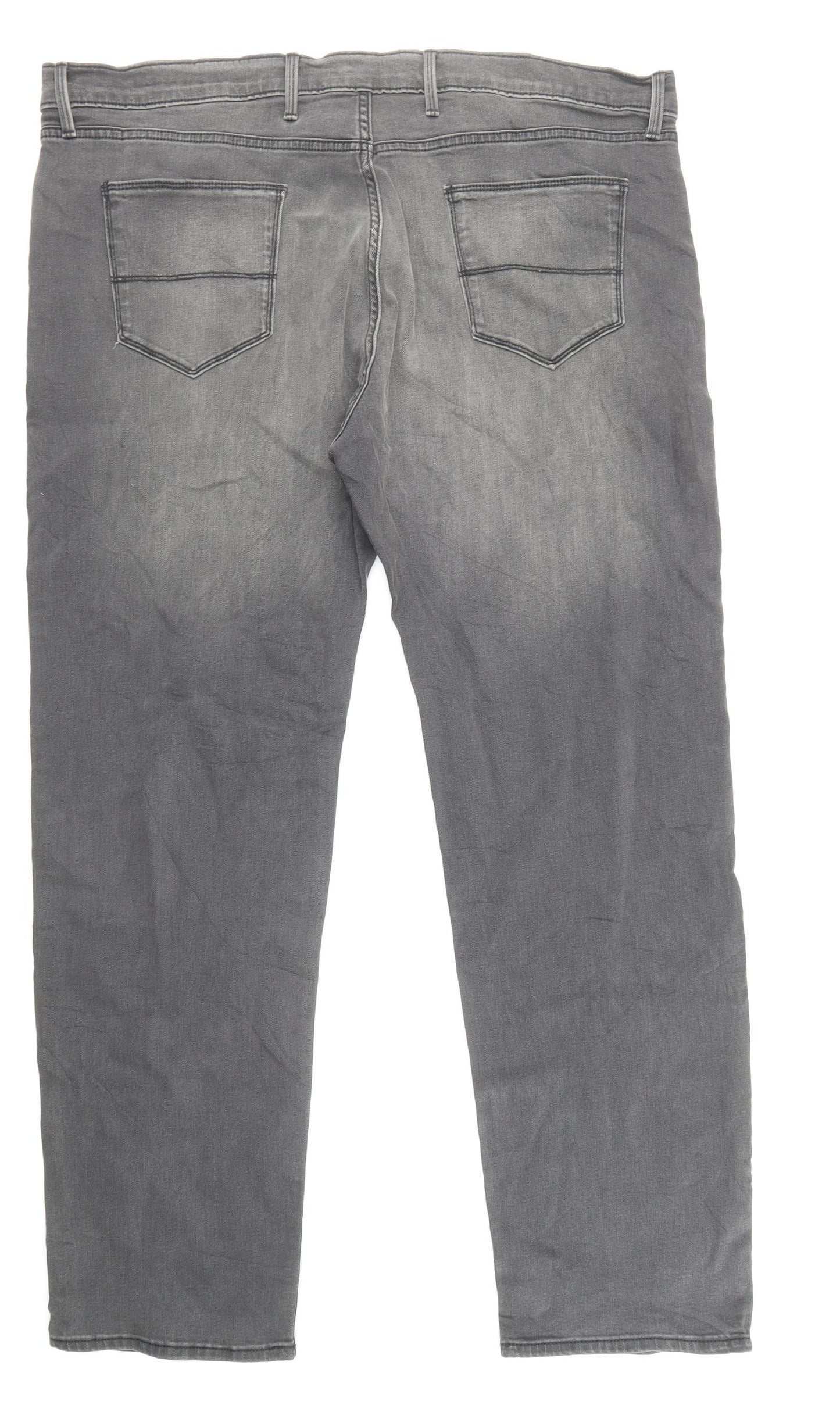 Marks and Spencer Mens Grey Cotton Straight Jeans Size 42 in L33 in Regular Zip