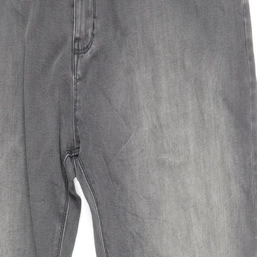 Marks and Spencer Mens Grey Cotton Straight Jeans Size 42 in L33 in Regular Zip
