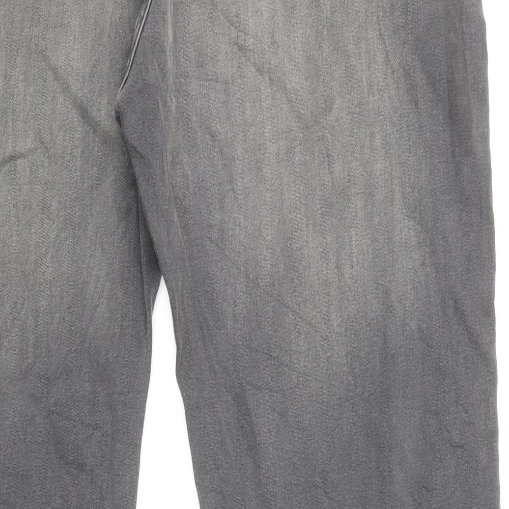 Marks and Spencer Mens Grey Cotton Straight Jeans Size 42 in L33 in Regular Zip