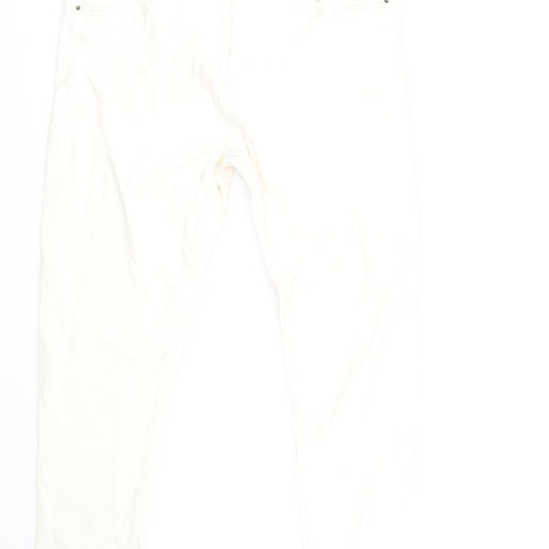 Marks and Spencer Womens Ivory Cotton Straight Jeans Size 16 L29 in Slim Zip