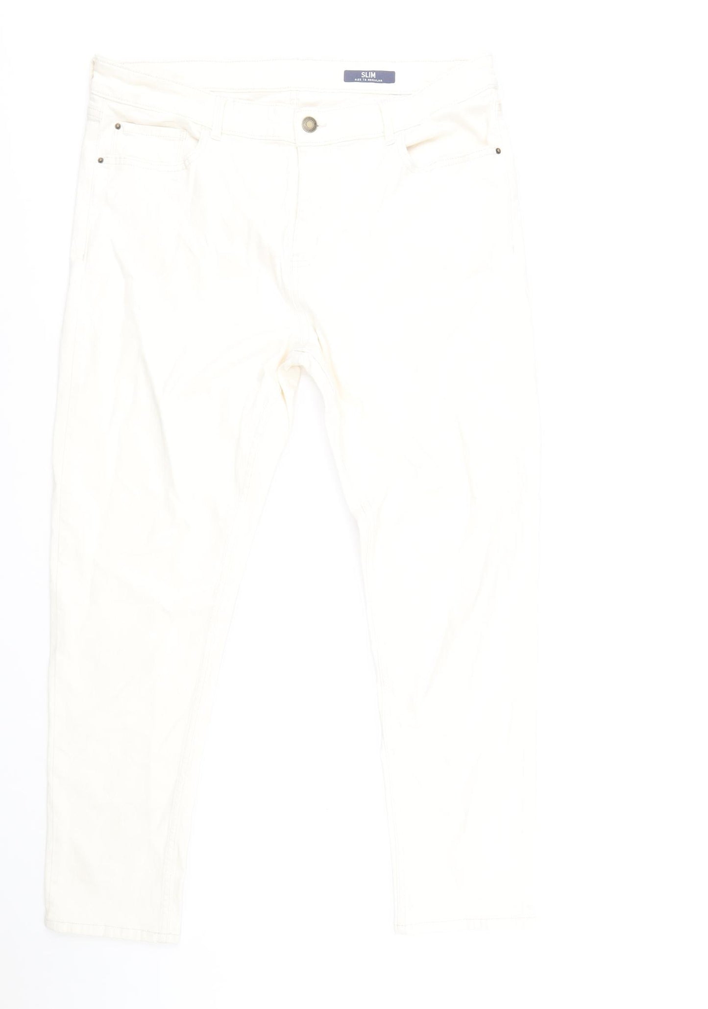 Marks and Spencer Womens Ivory Cotton Straight Jeans Size 16 L29 in Slim Zip