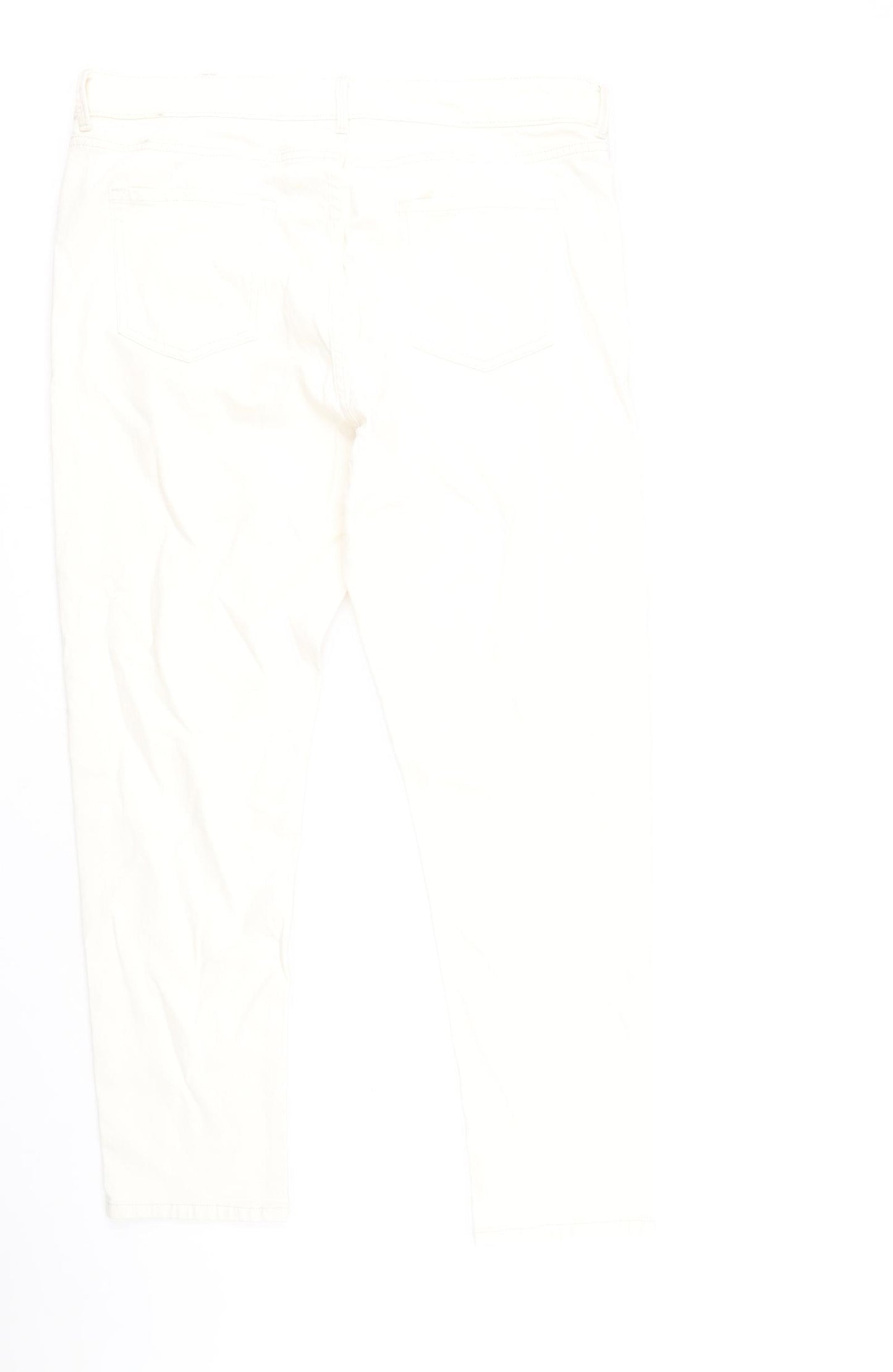 Marks and Spencer Womens Ivory Cotton Straight Jeans Size 16 L29 in Slim Zip