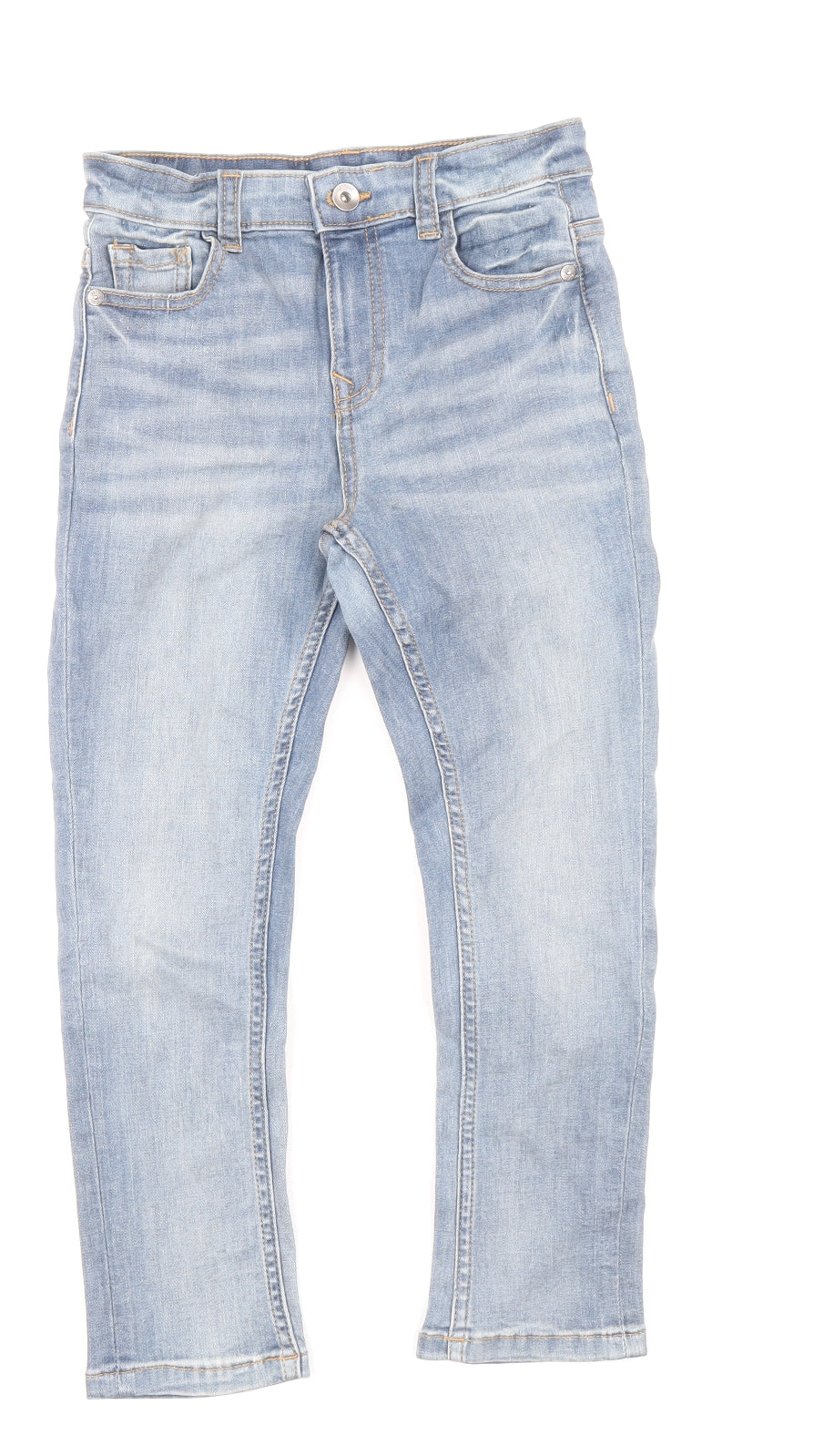 Marks and Spencer Boys Blue Cotton Straight Jeans Size 7-8 Years L21 in Regular Zip