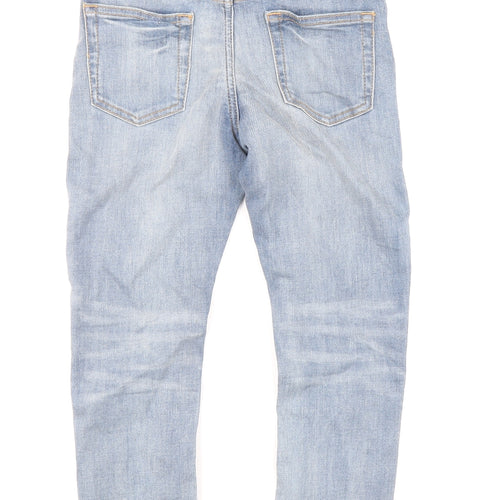 Marks and Spencer Boys Blue Cotton Straight Jeans Size 7-8 Years L21 in Regular Zip