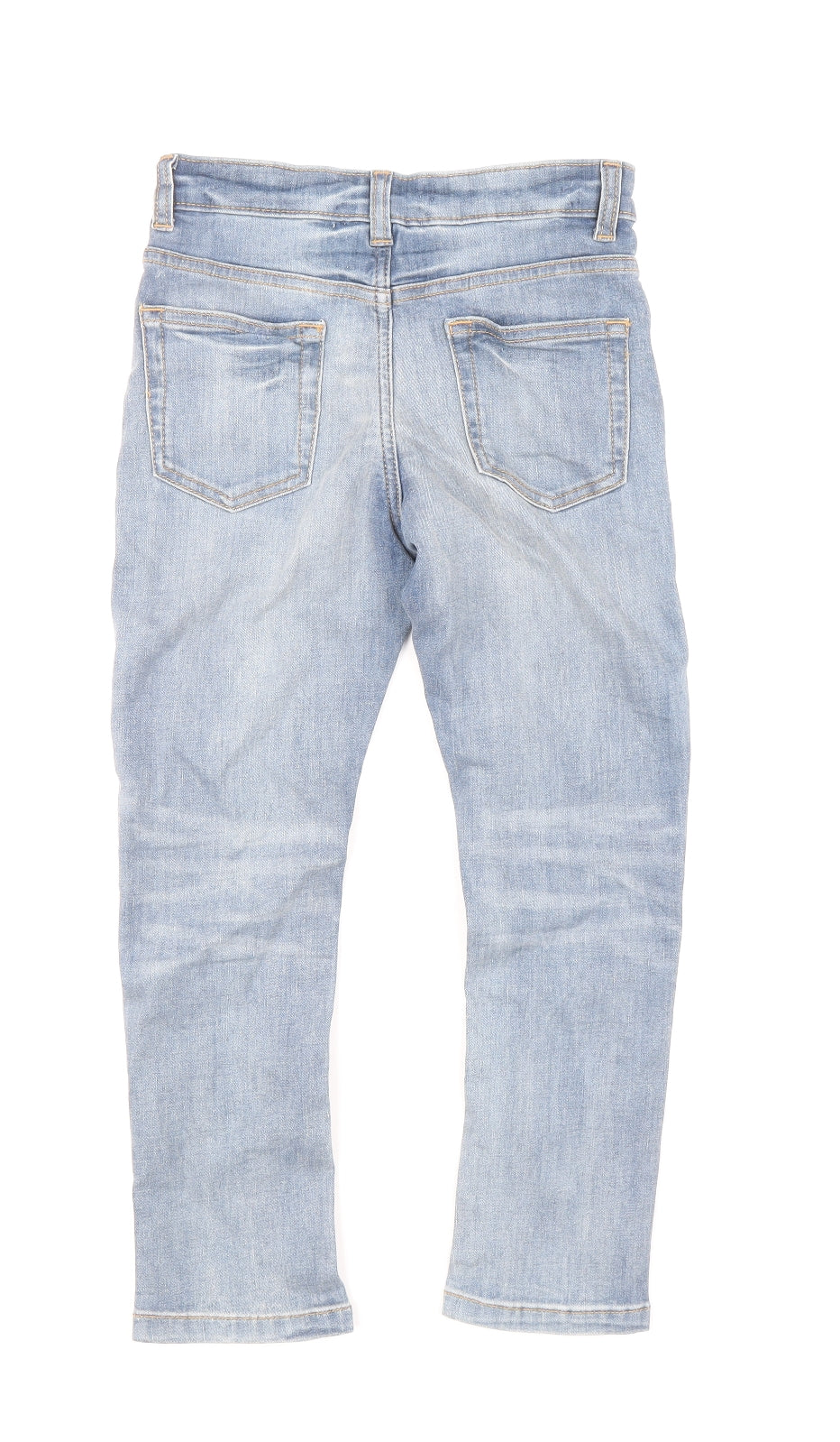 Marks and Spencer Boys Blue Cotton Straight Jeans Size 7-8 Years L21 in Regular Zip