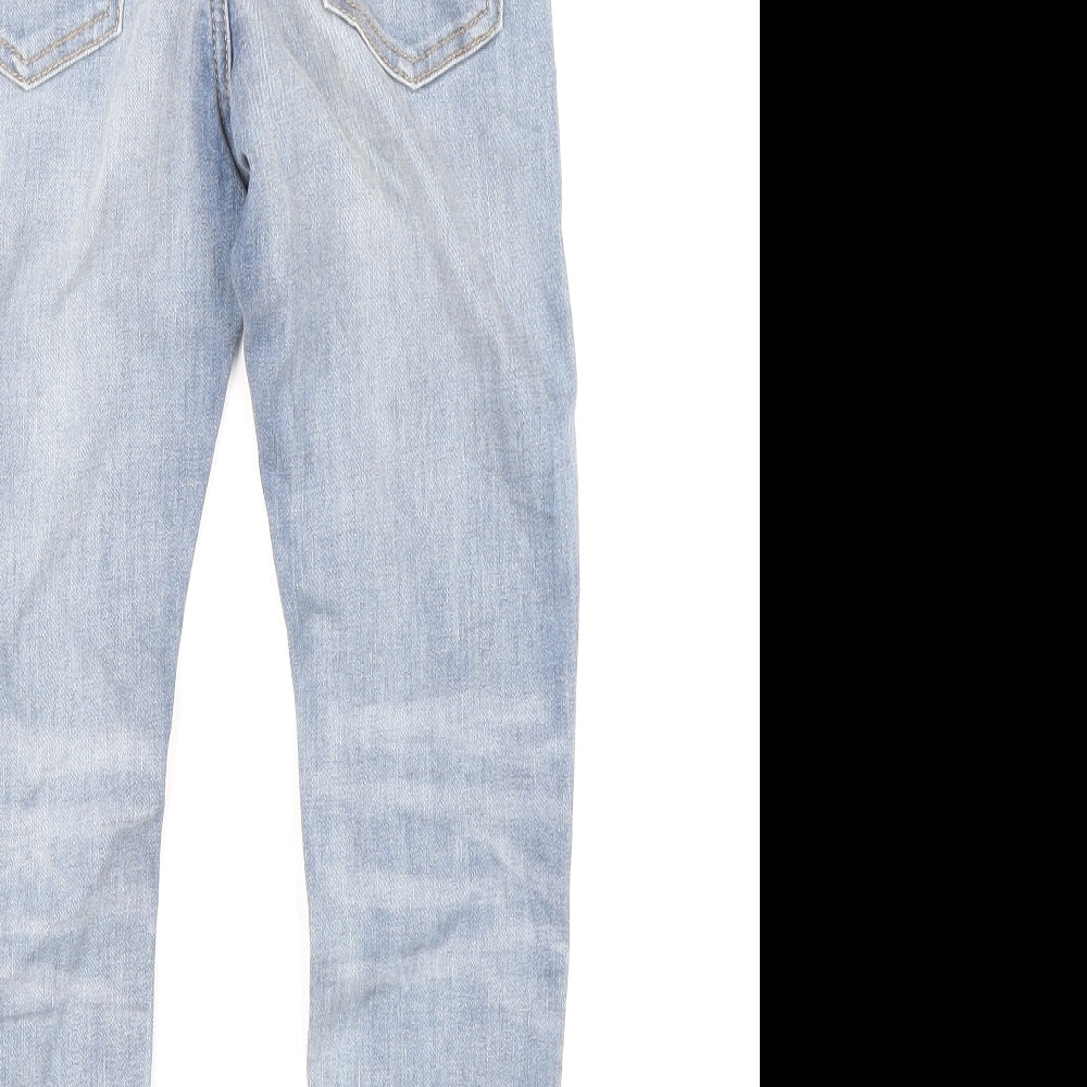 Marks and Spencer Boys Blue Cotton Straight Jeans Size 7-8 Years L21 in Regular Zip