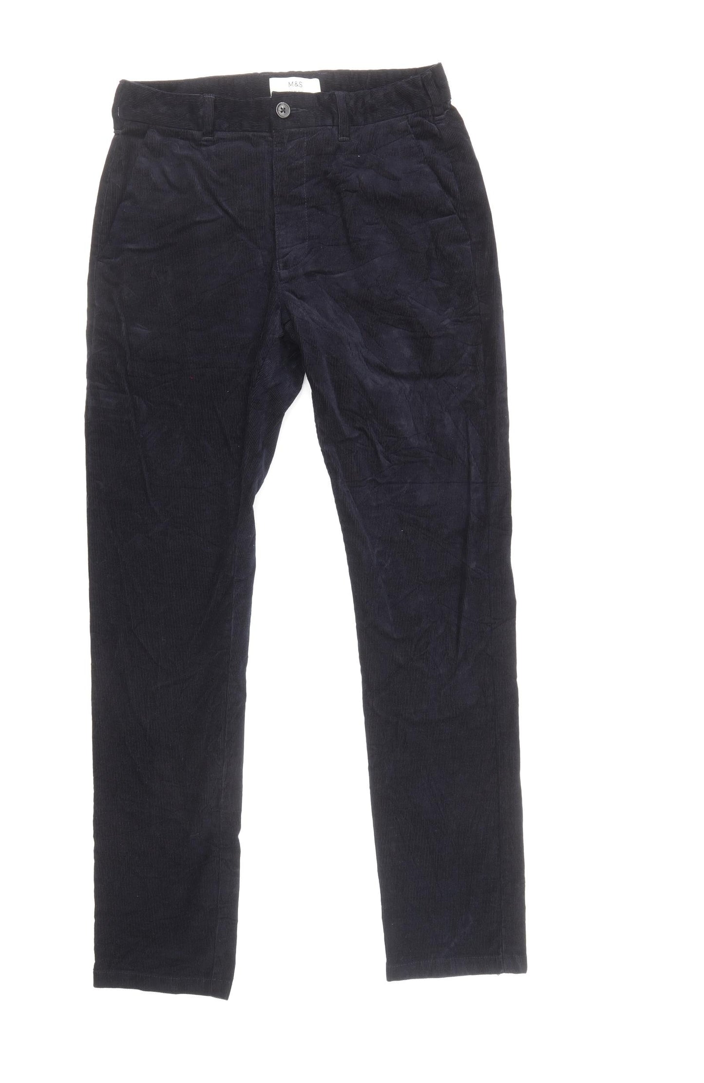 Marks and Spencer Mens Blue Cotton Trousers Size 30 in L33 in Regular Zip