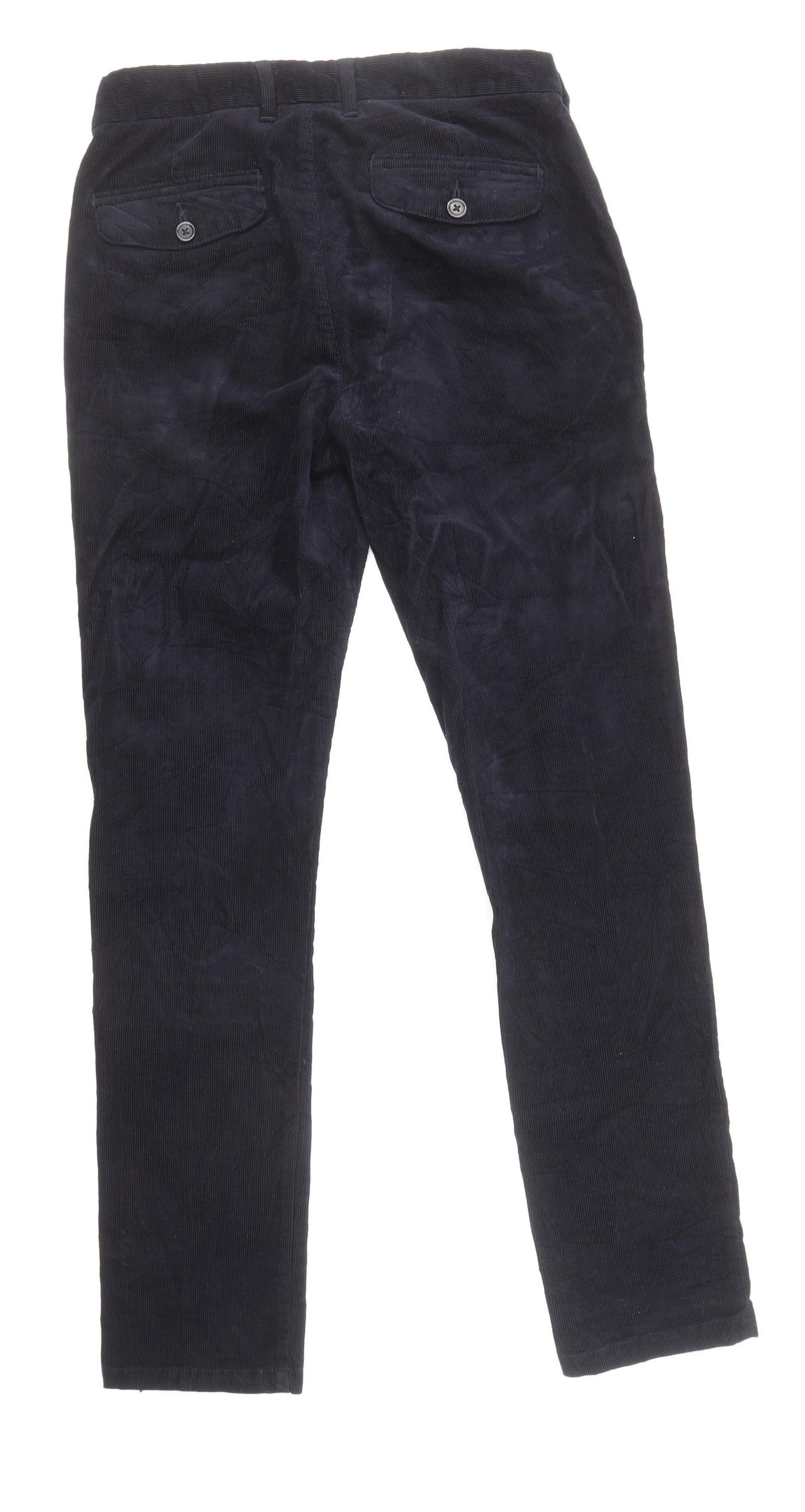 Marks and Spencer Mens Blue Cotton Trousers Size 30 in L33 in Regular Zip