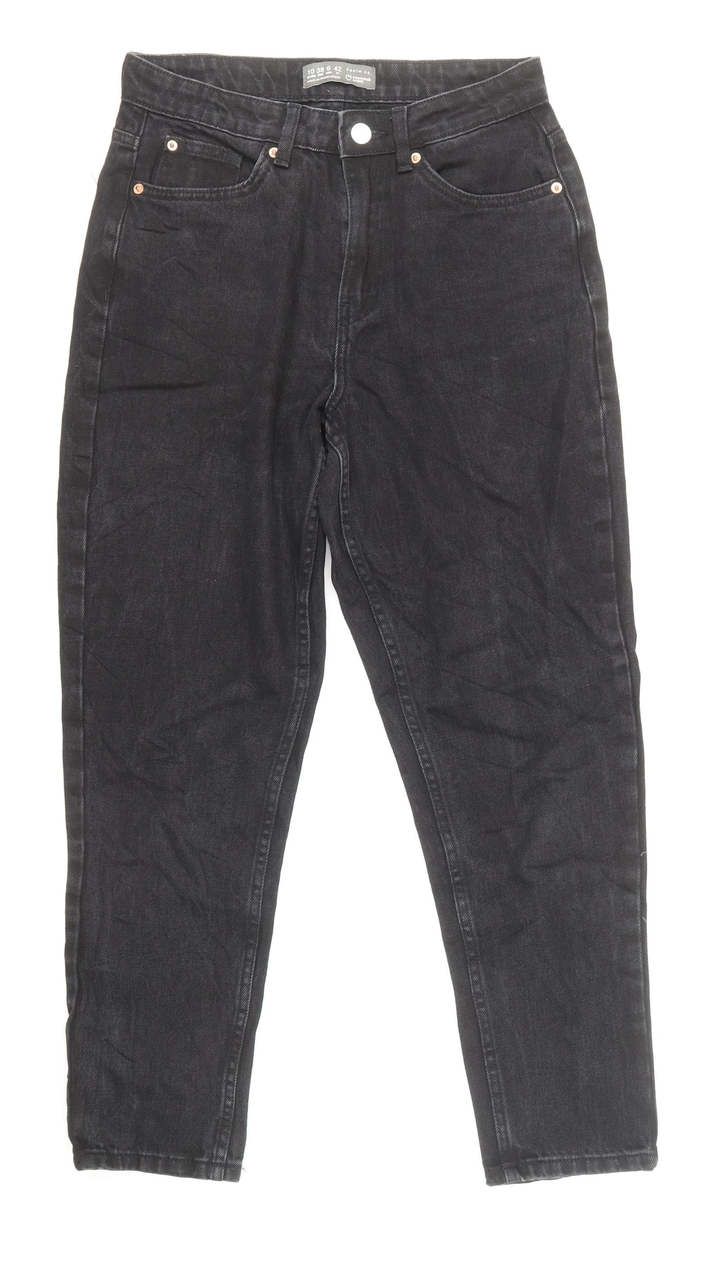 Denim & Co. Womens Black Cotton Straight Jeans Size 10 L27 in Regular Zip