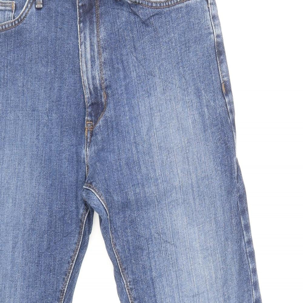 Marks and Spencer Mens Blue Herringbone Cotton Straight Jeans Size 32 in L29 in Regular Zip