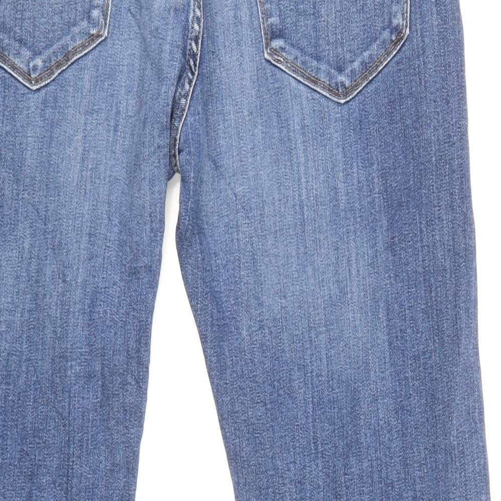 Marks and Spencer Mens Blue Herringbone Cotton Straight Jeans Size 32 in L29 in Regular Zip