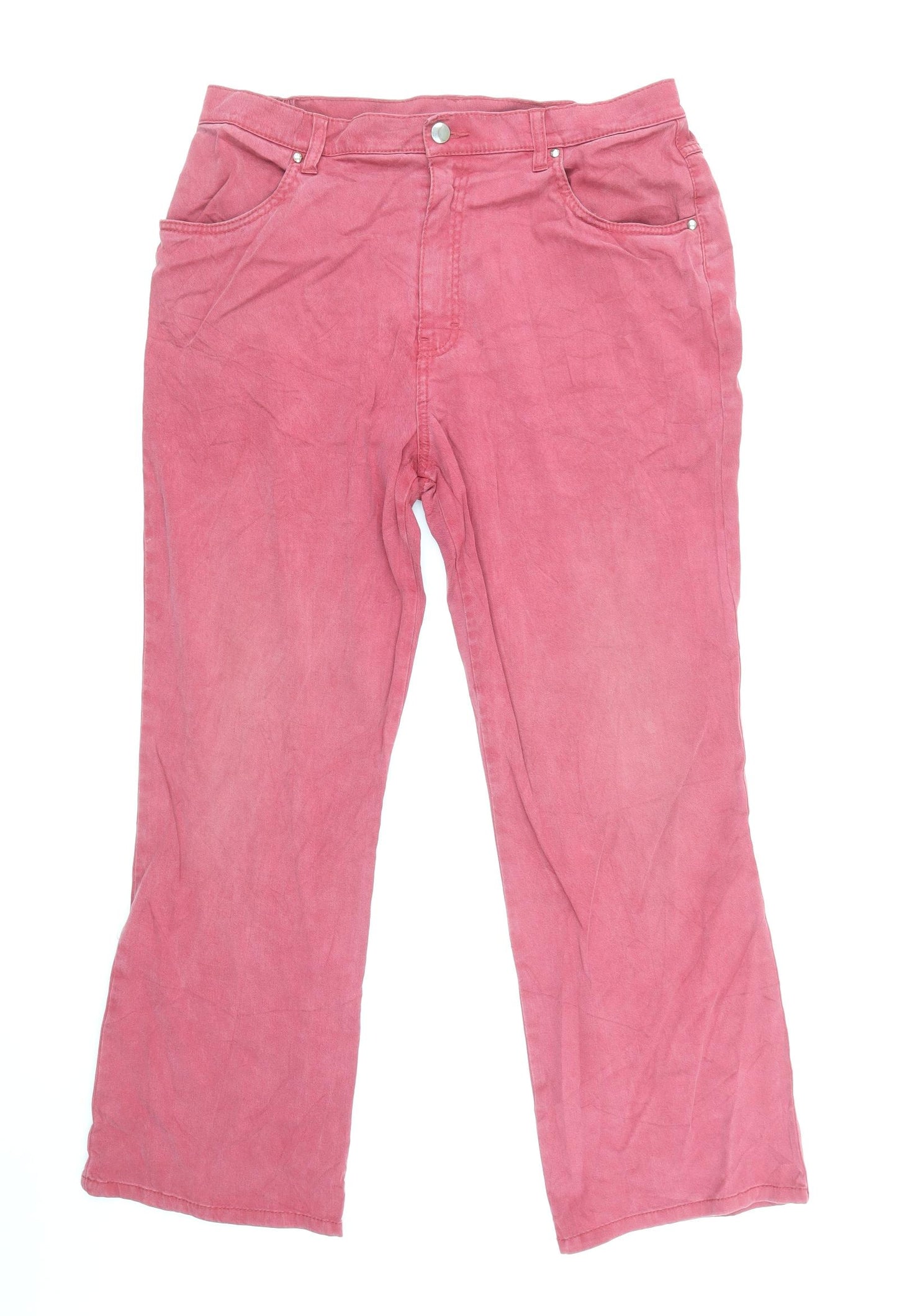 Marks and Spencer Womens Pink Cotton Bootcut Jeans Size 16 L29 in Regular Zip