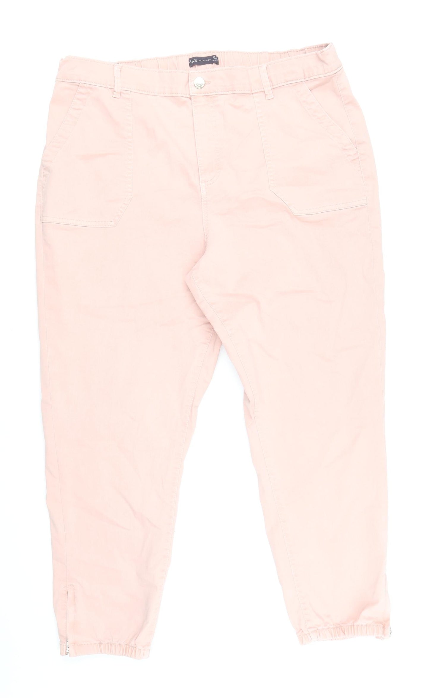 Marks and Spencer Womens Pink Cotton Straight Jeans Size 20 L27 in Regular Zip
