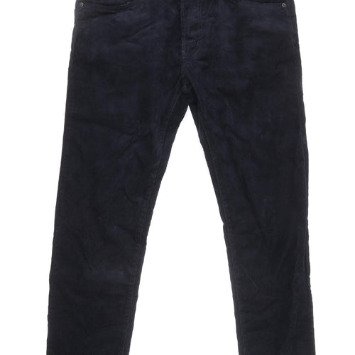 Marks and Spencer Mens Blue Herringbone Cotton Straight Jeans Size 34 in L31 in Slim Zip