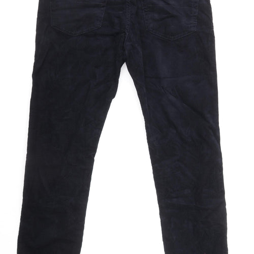 Marks and Spencer Mens Blue Herringbone Cotton Straight Jeans Size 34 in L31 in Slim Zip