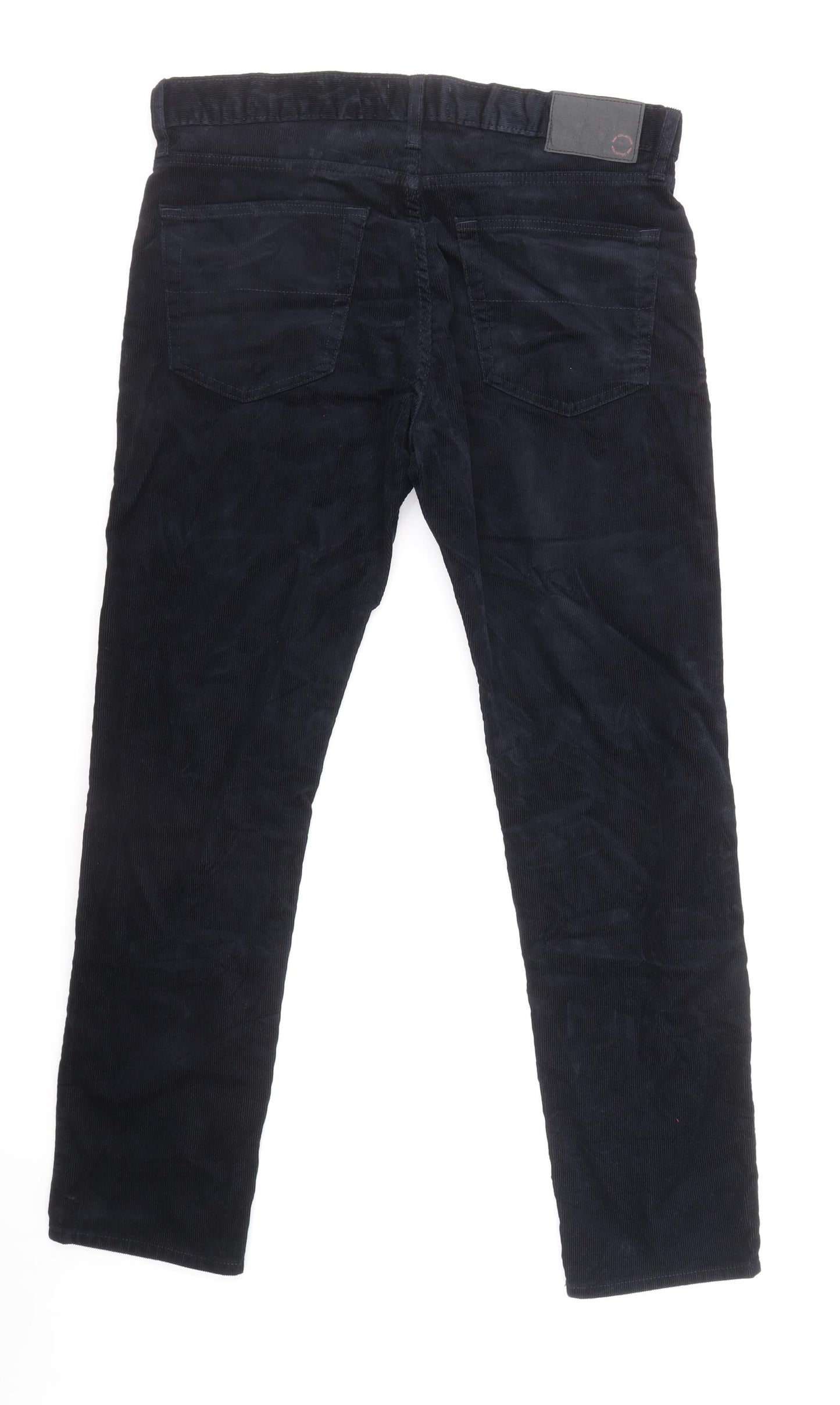 Marks and Spencer Mens Blue Herringbone Cotton Straight Jeans Size 34 in L31 in Slim Zip