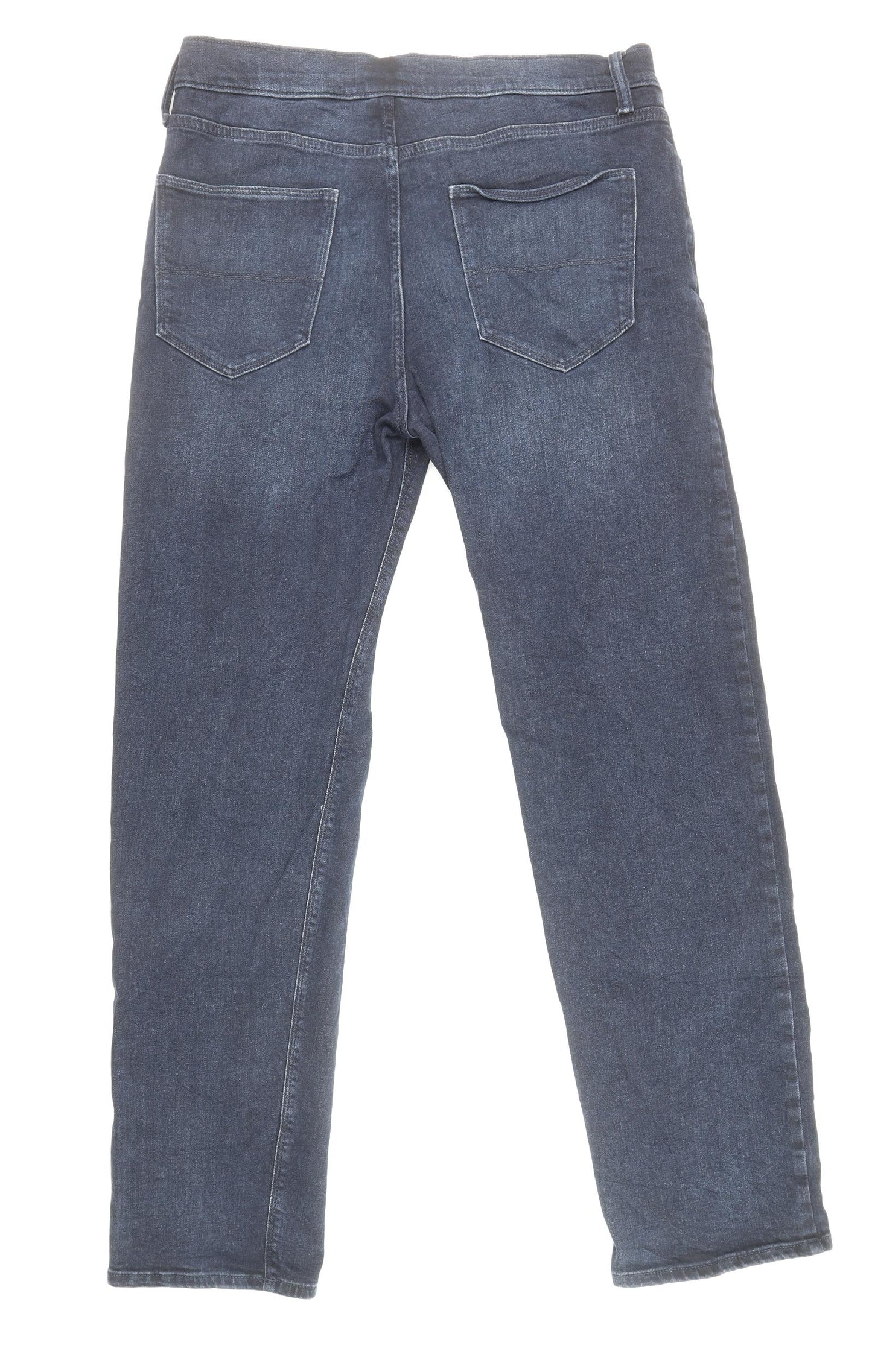 Marks and Spencer Mens Blue Cotton Straight Jeans Size 32 in L33 in Regular Zip