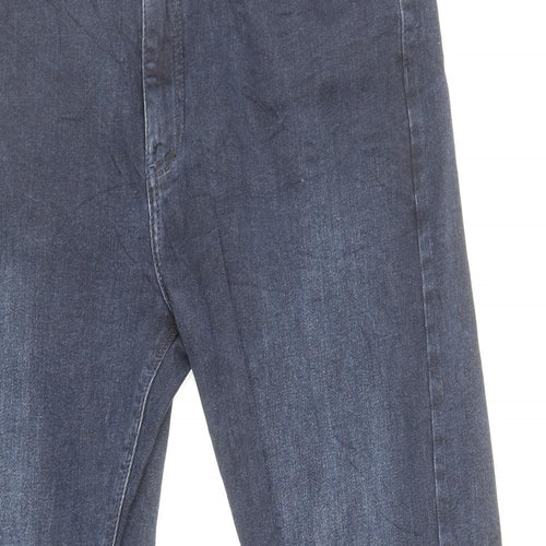 Marks and Spencer Mens Blue Cotton Straight Jeans Size 32 in L33 in Regular Zip