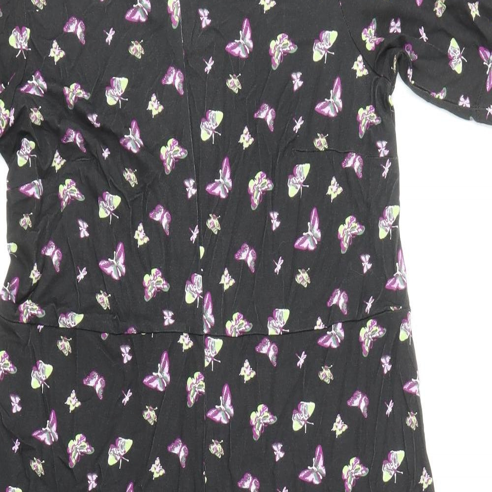 Cotton Traders Womens Multicoloured Geometric Viscose A-Line Size 12 Round Neck Pullover - Butterfly Pattern