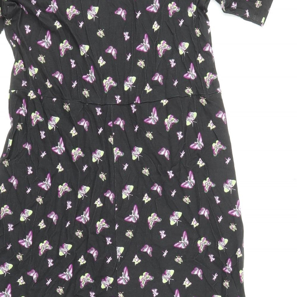 Cotton Traders Womens Multicoloured Geometric Viscose A-Line Size 12 Round Neck Pullover - Butterfly Pattern