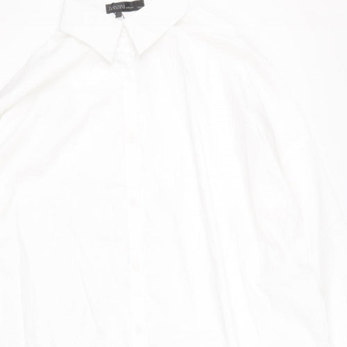Zanzea Mens White Polyester Dress Shirt Size 3XL Collared Button