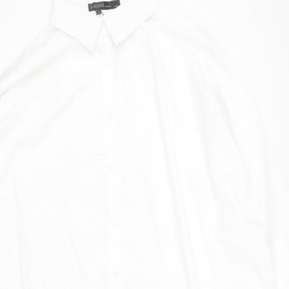 Zanzea Mens White Polyester Dress Shirt Size 3XL Collared Button
