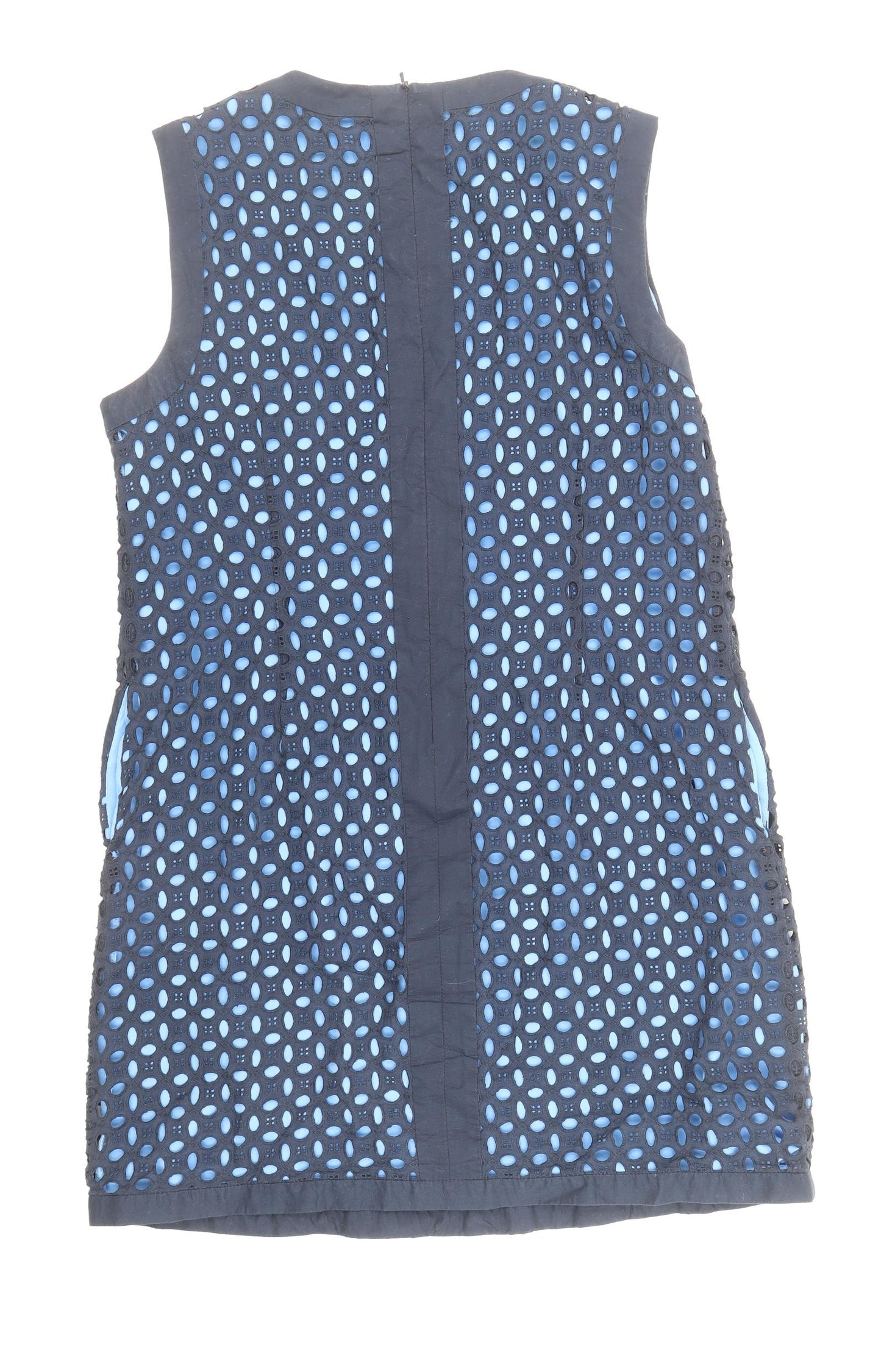 NEXT Womens Blue Cotton Shift Size 16 Round Neck Zip - Broderie Anglaise