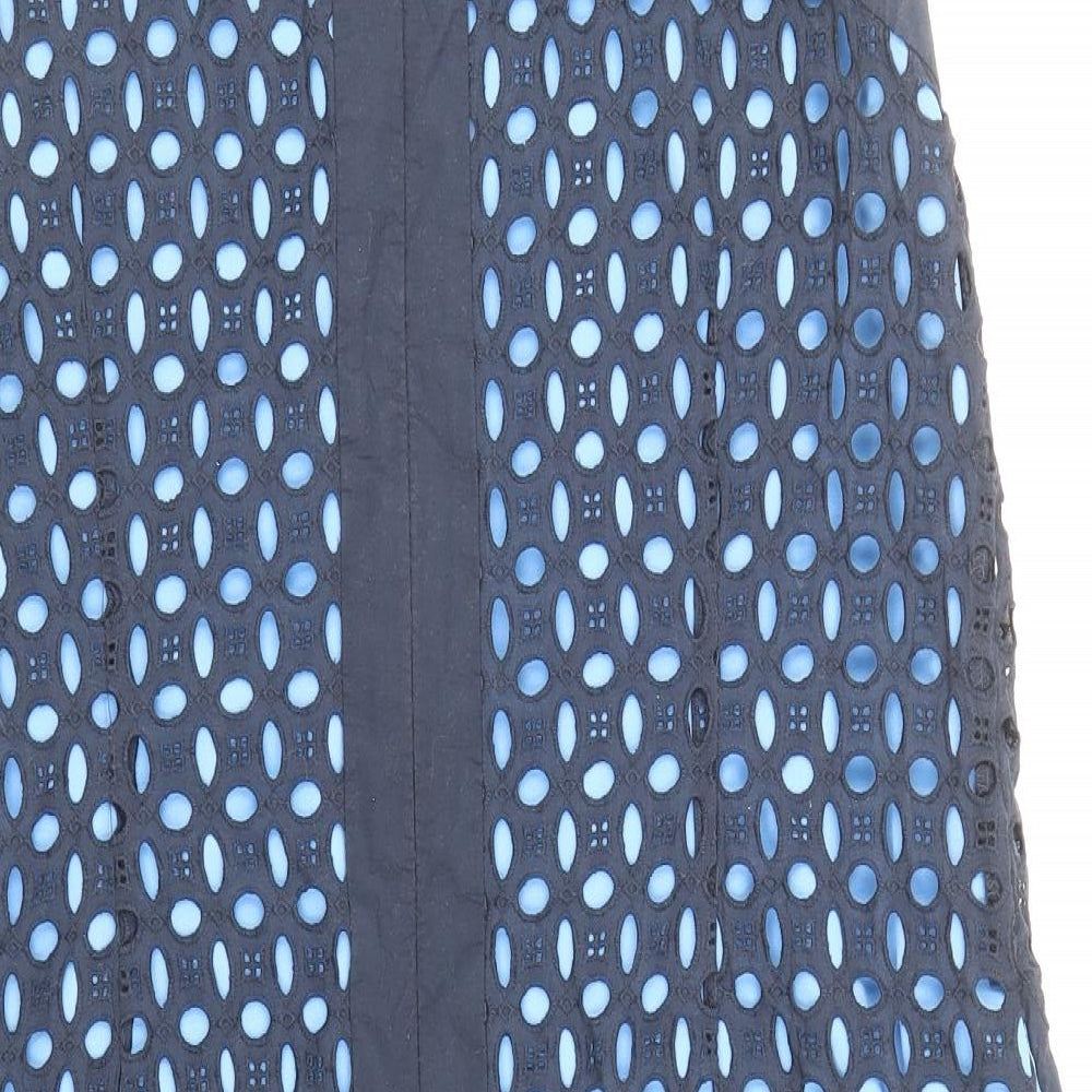 NEXT Womens Blue Cotton Shift Size 16 Round Neck Zip - Broderie Anglaise