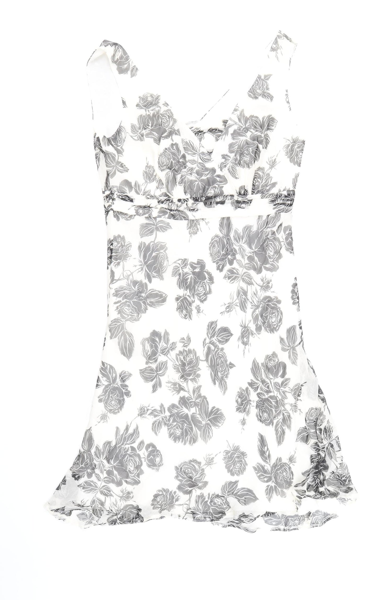 Cinnabar Womens Black Floral Silk A-Line Size 10 V-Neck Zip