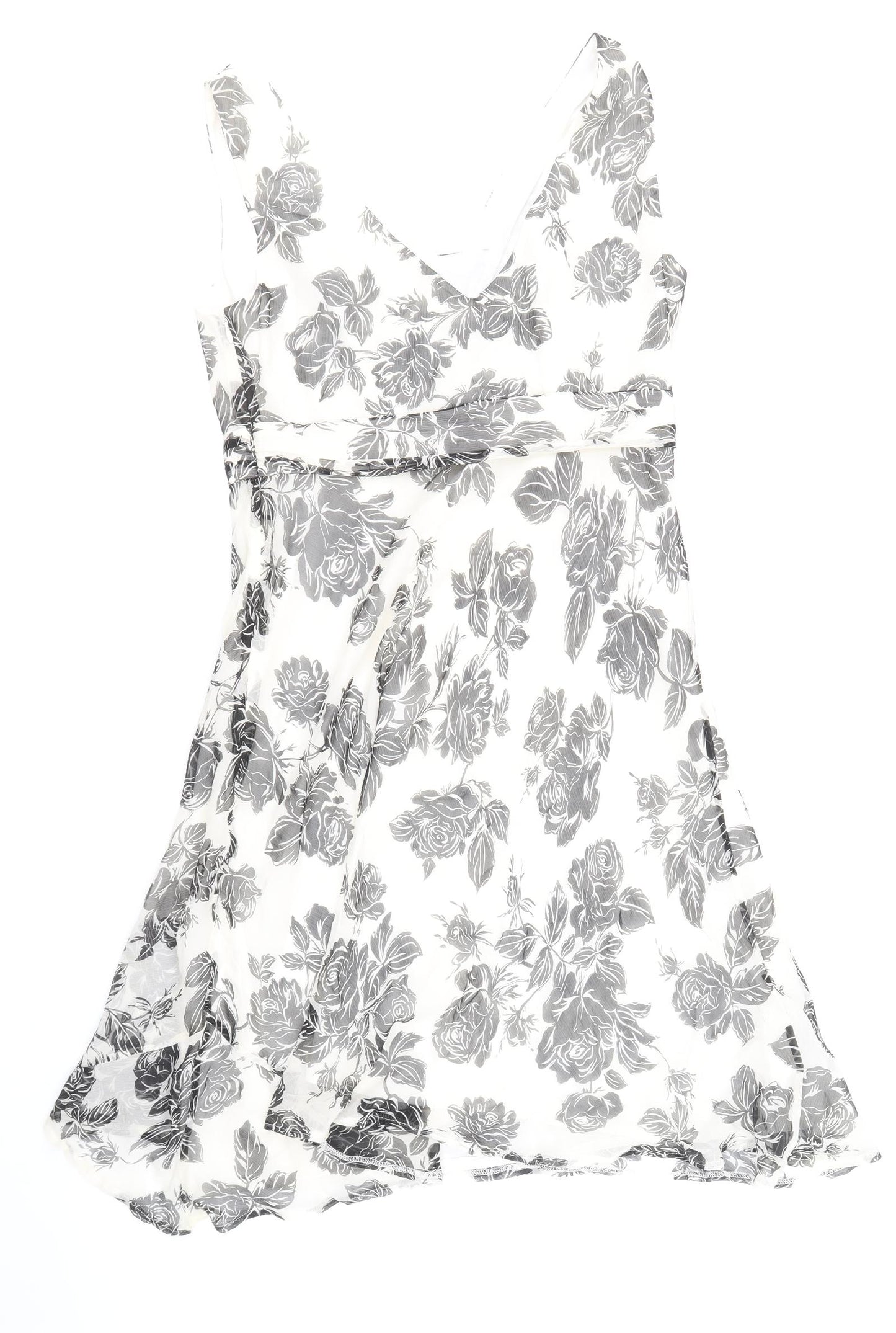 Cinnabar Womens Black Floral Silk A-Line Size 10 V-Neck Zip