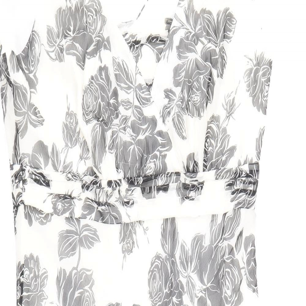 Cinnabar Womens Black Floral Silk A-Line Size 10 V-Neck Zip