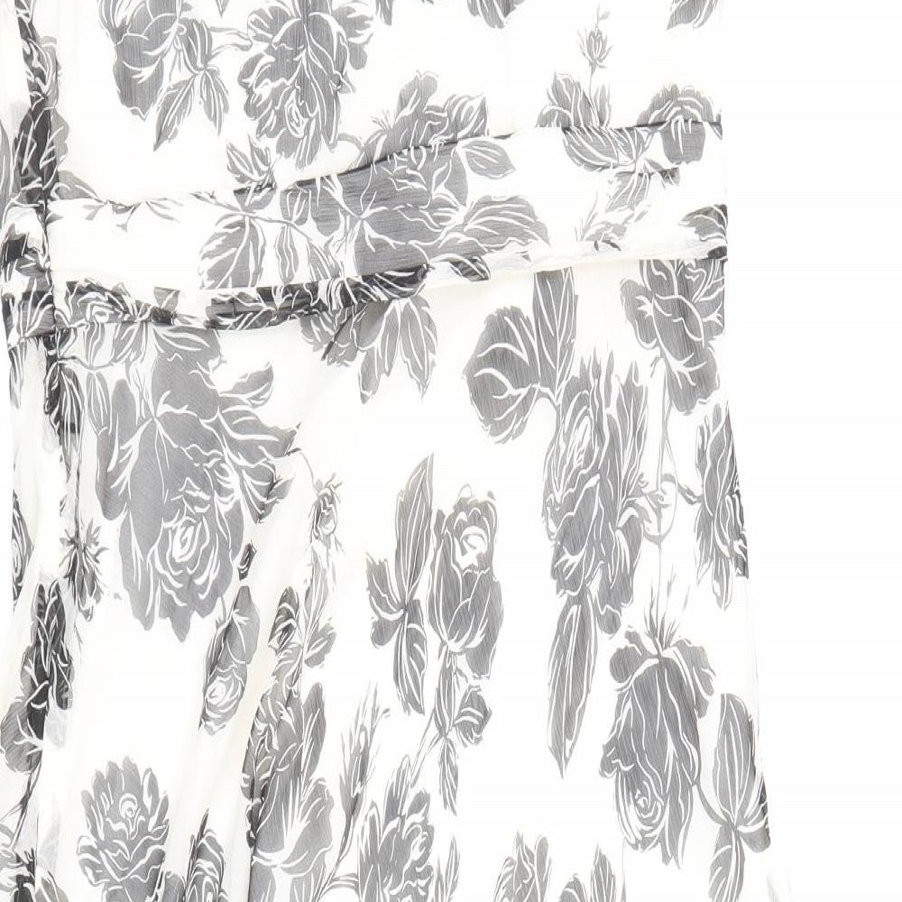 Cinnabar Womens Black Floral Silk A-Line Size 10 V-Neck Zip