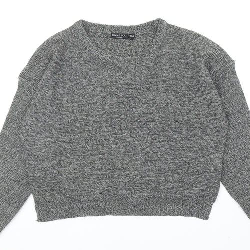 Brave Soul Womens Grey Round Neck Acrylic Pullover Jumper Size L