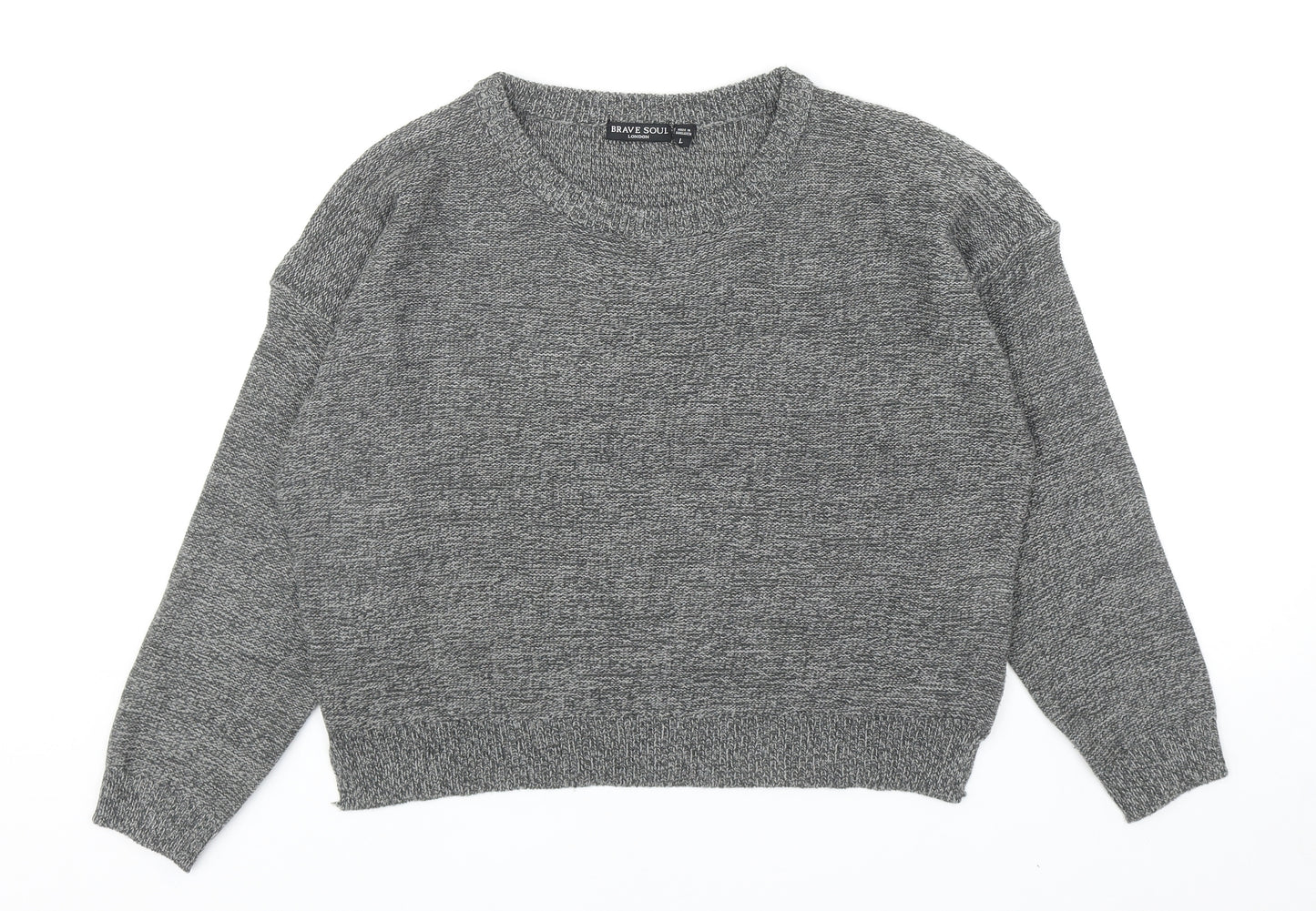 Brave Soul Womens Grey Round Neck Acrylic Pullover Jumper Size L