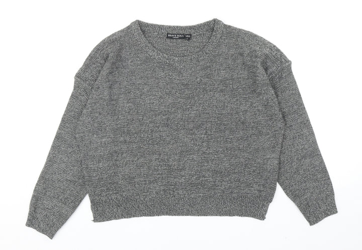 Brave Soul Womens Grey Round Neck Acrylic Pullover Jumper Size L