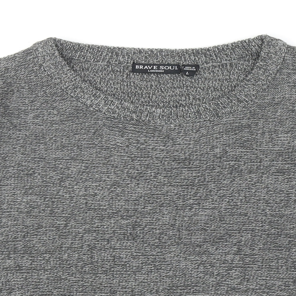 Brave Soul Womens Grey Round Neck Acrylic Pullover Jumper Size L