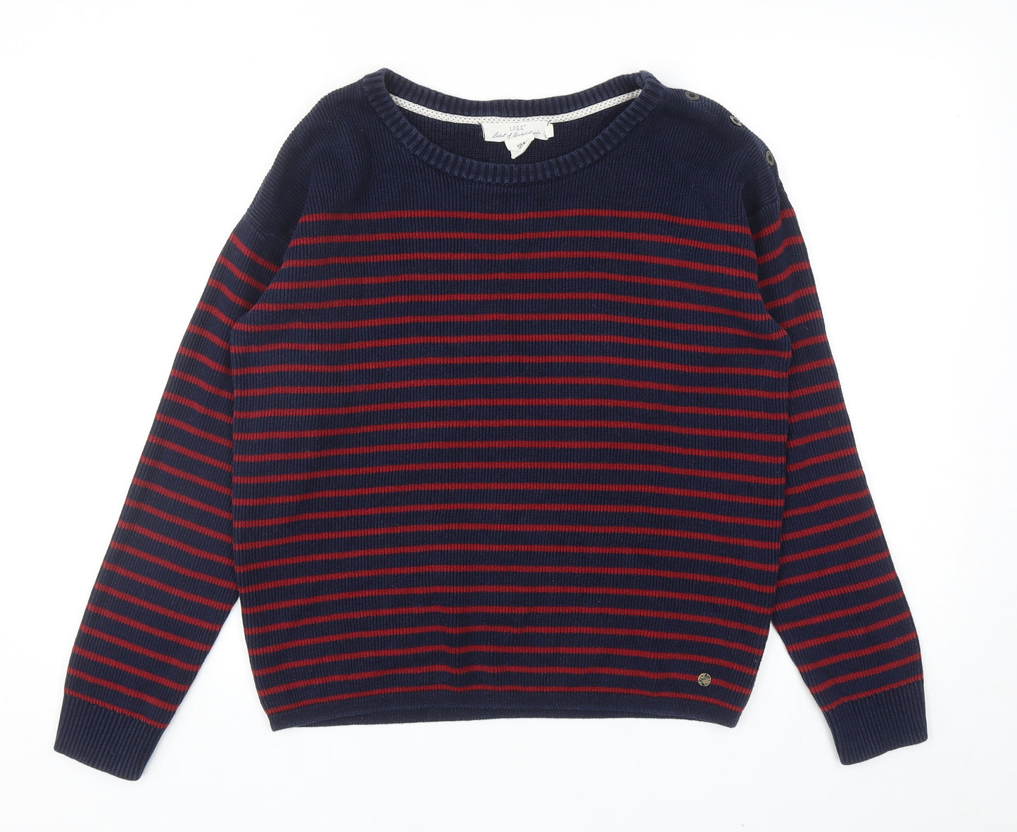 H&M Mens Blue Round Neck Striped Cotton Pullover Jumper Size M