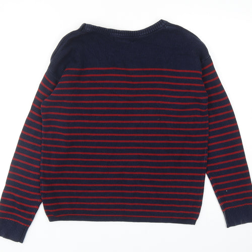 H&M Mens Blue Round Neck Striped Cotton Pullover Jumper Size M