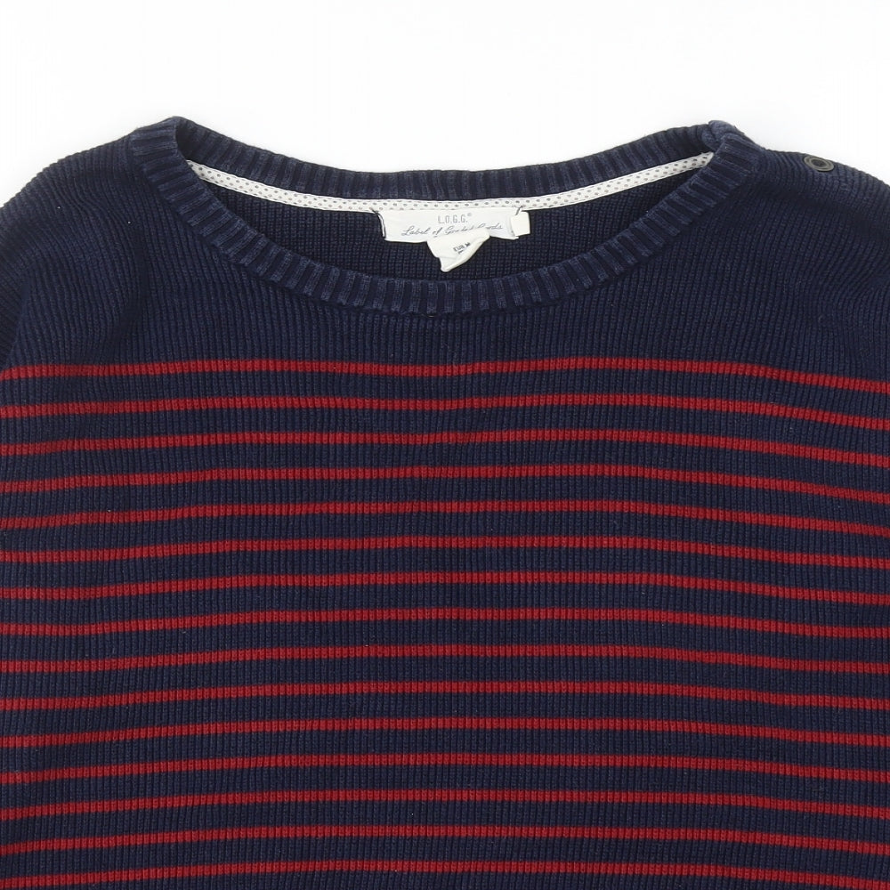 H&M Mens Blue Round Neck Striped Cotton Pullover Jumper Size M