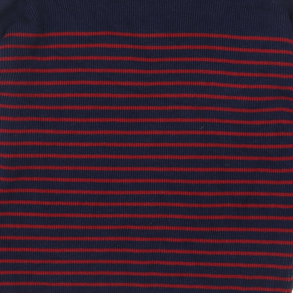 H&M Mens Blue Round Neck Striped Cotton Pullover Jumper Size M