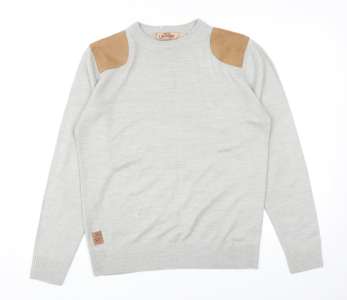 Tokyo Laundry Mens Grey Round Neck Acrylic Pullover Jumper Size S