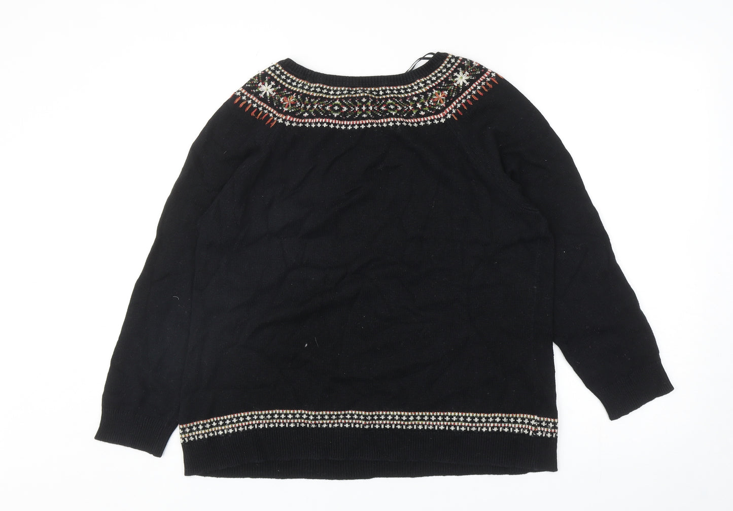 Monsoon Womens Black Round Neck Floral Cotton Pullover Jumper Size 18