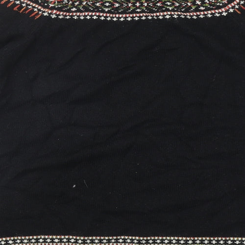 Monsoon Womens Black Round Neck Floral Cotton Pullover Jumper Size 18