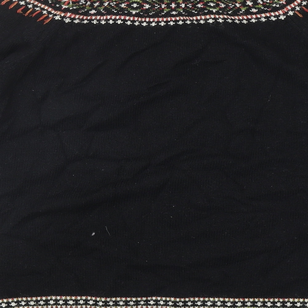 Monsoon Womens Black Round Neck Floral Cotton Pullover Jumper Size 18