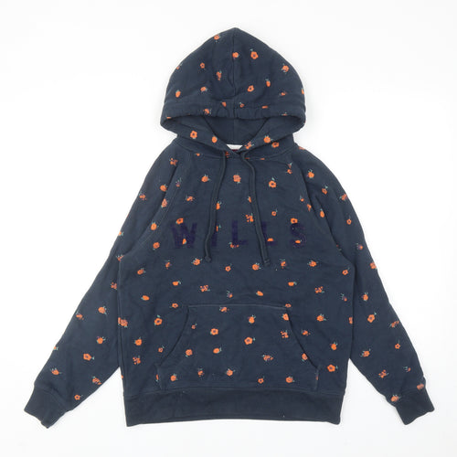 Jack Wills Womens Blue Floral Cotton Full Zip Hoodie Size 8 Pullover