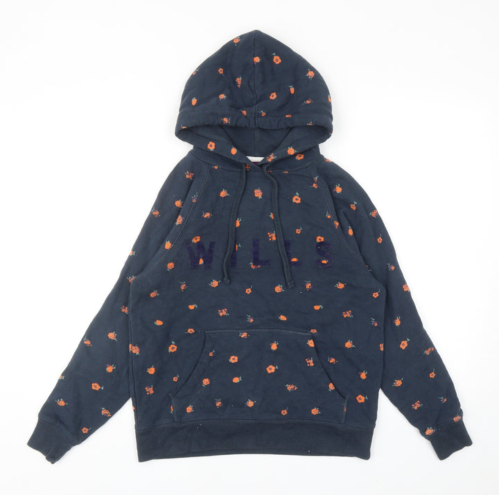 Jack Wills Womens Blue Floral Cotton Full Zip Hoodie Size 8 Pullover